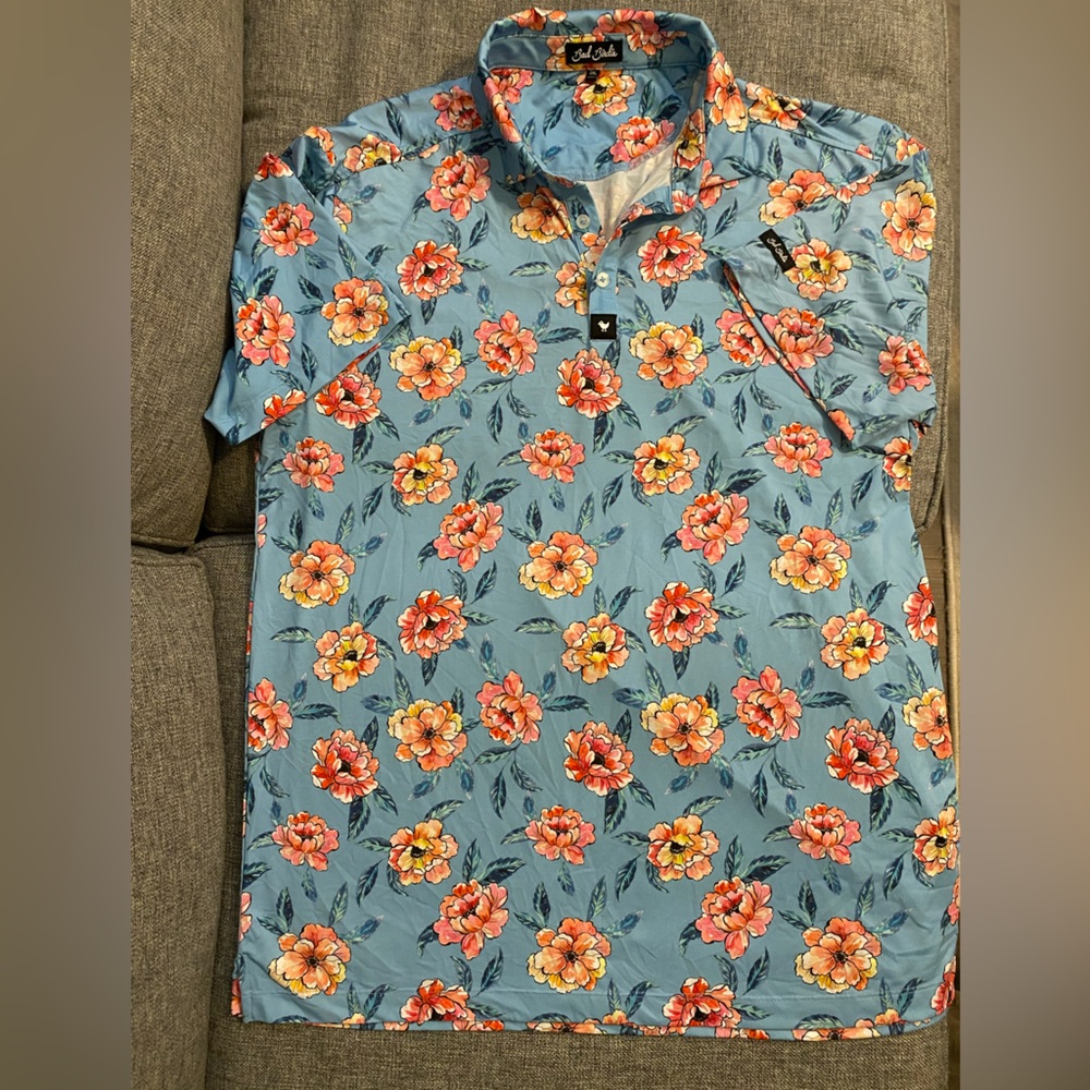 Bad Birdie Floral Polo with Peach and Yellow Accents 2XL excellent condition